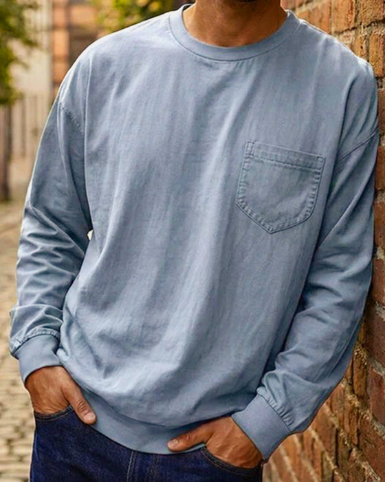 Heren T-Shirt Ronde Hals Zak Effen