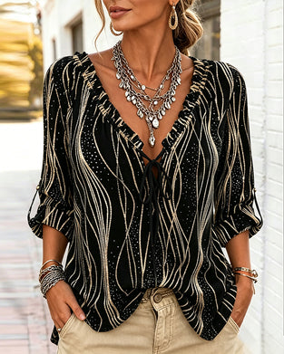 Blouse Golf Ruffle Rand V-Hals Strik