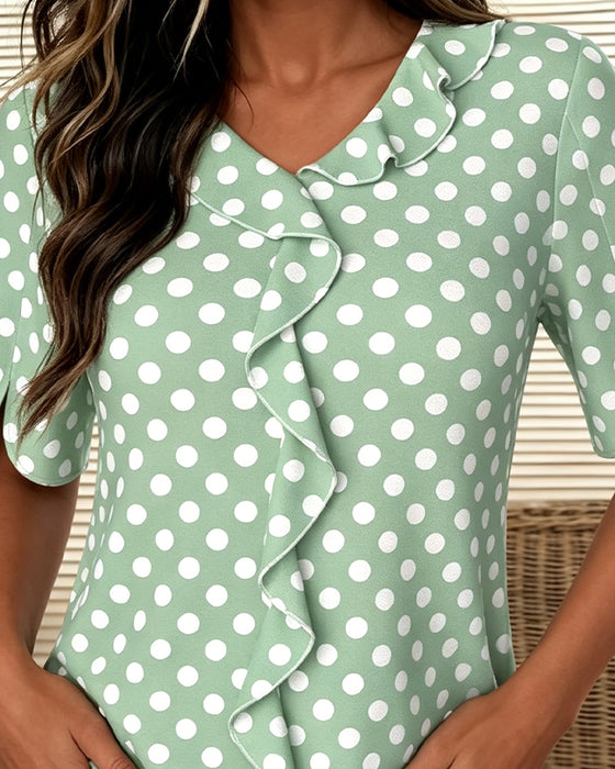 Blouse Stipje Ruffle V-Hals