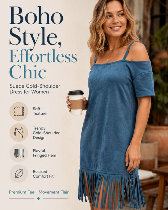 Jurk Spaghettiband Franje Effen Off-Shoulder