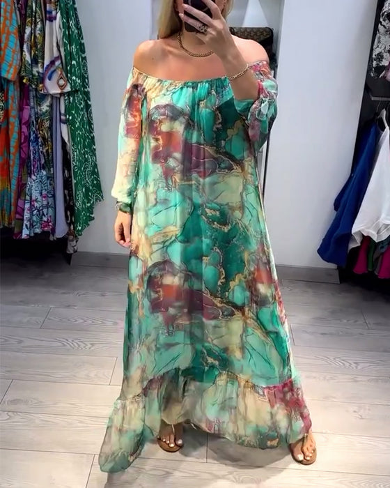 Casual jurk met één schouder en inktprint