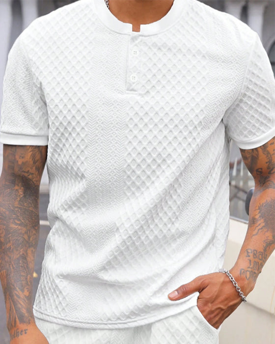 T-Shirt Heren Jacquard Staande Kraag