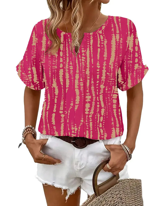 Blouse Tie-Dye Verticaal Strepenpatroon Korte Mouw