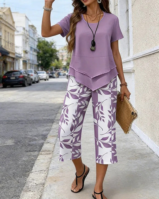Tweedelig Set Bedrukte Cropped Broek Casual