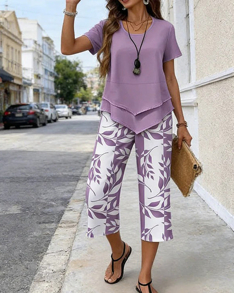 Tweedelig Set Bedrukte Cropped Broek Casual