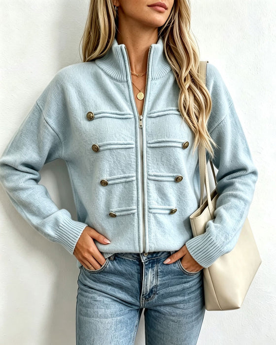 Cardigan Mandarin Kraag Mode Rits Gebreid
