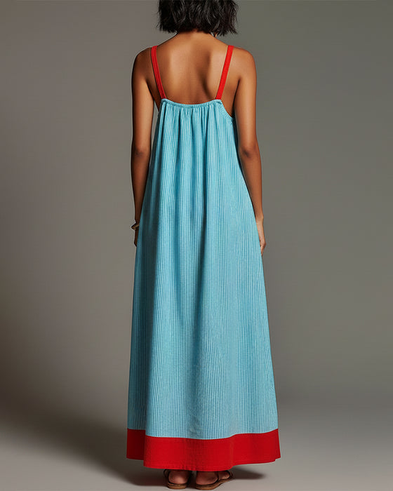 Jurk Blauw Rood Kleurblok Streep Camisole