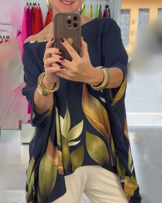 Blouse Schuine Schouder Onregelmatig Driekwart Mouw