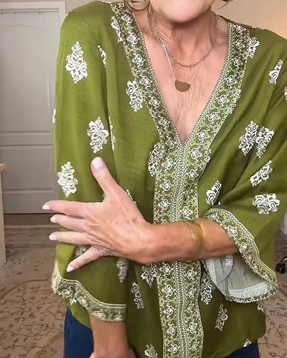 Blouse V-Hals Etnisch Los