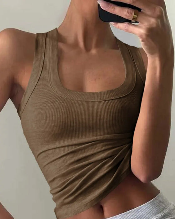 Tanktop U-Vormige Vierkante Halslijn Slim-Fit