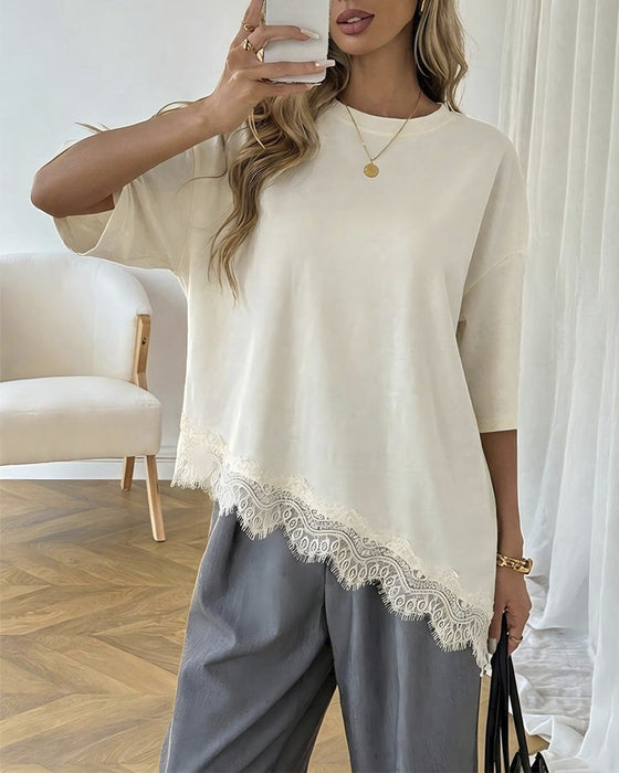 Blouse Asymmetrisch Kant Samengevoegde Zoom Korte Mouw