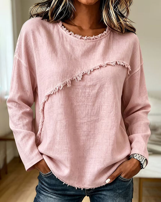 Blouse Rondhals Effen Onregelmatig