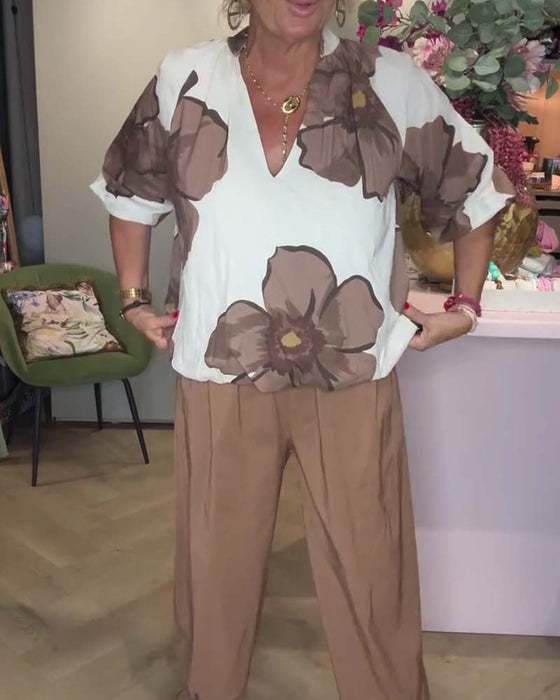 Blouse V-Hals Bloemig Halflange Mouw Relaxed
