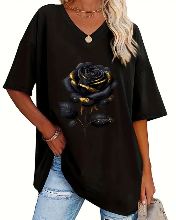 T-Shirt Rozenprint Loose Fit Half Mouw