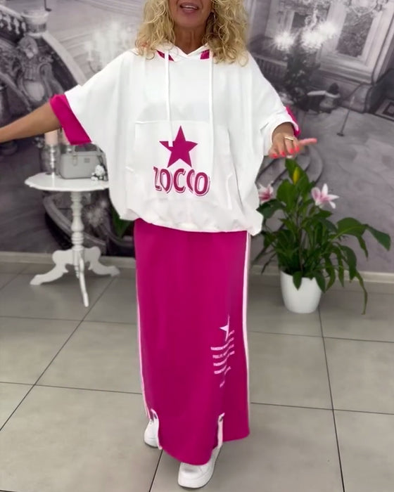 Set Met Capuchon Trekkoord Bedrukte Rok