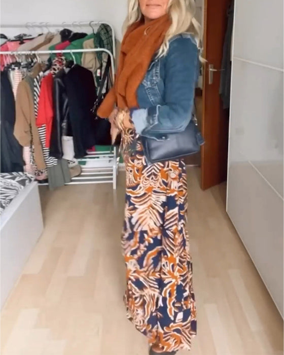 Casual denim jas met reversknoop en lange mouwen