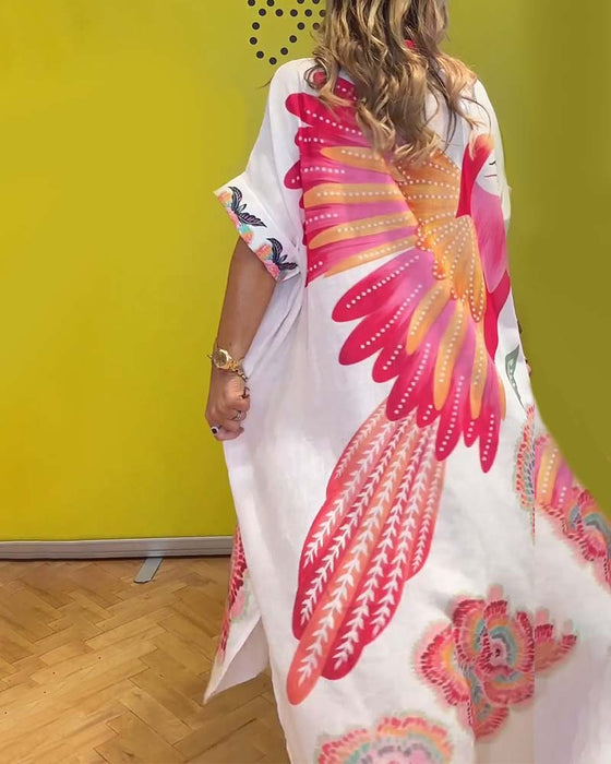 Lange jurk met print en revers