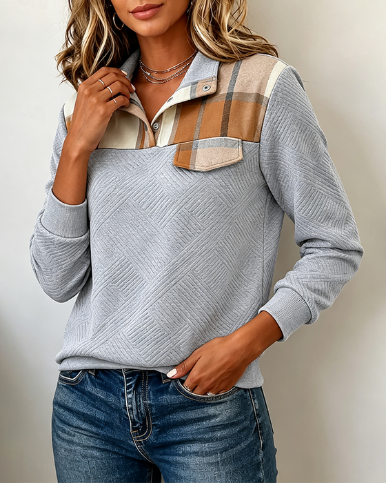 Sweatshirt Ruitpatroon Patchwork Jacquard Revers