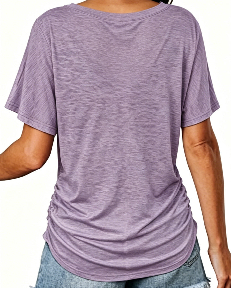 T-Shirt Geplisseerd Effen V-Hals