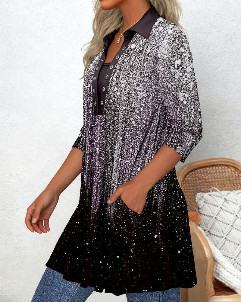 Langmouwige Blouse Met Kraag En Print