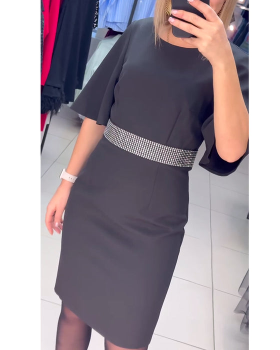 Jurk Ronde Hals Uitzwingend Halve Mouwen Taille