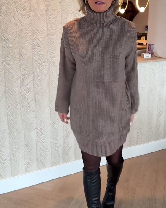 Modieuze Sweaterjurk Met Knoopdesign