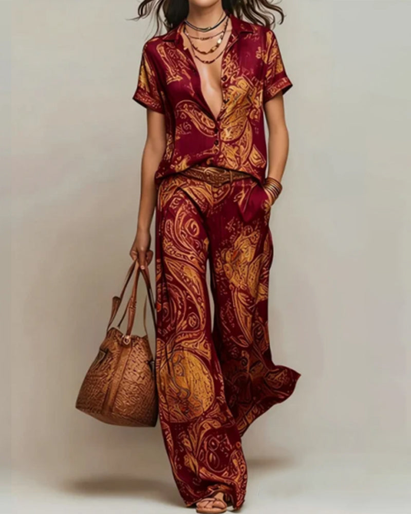 Tweedelig Set Vakantie Korte Mouw Blouse Zak
