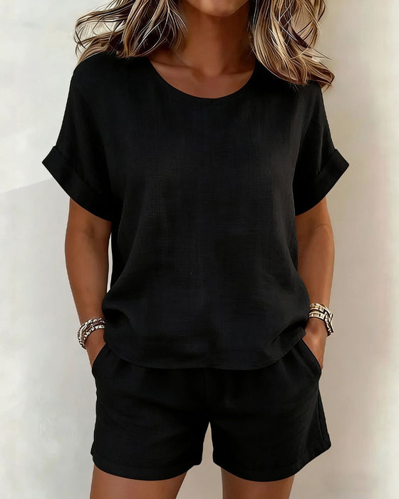 Set Effen Ronde Hals Korte Mouw Shorts