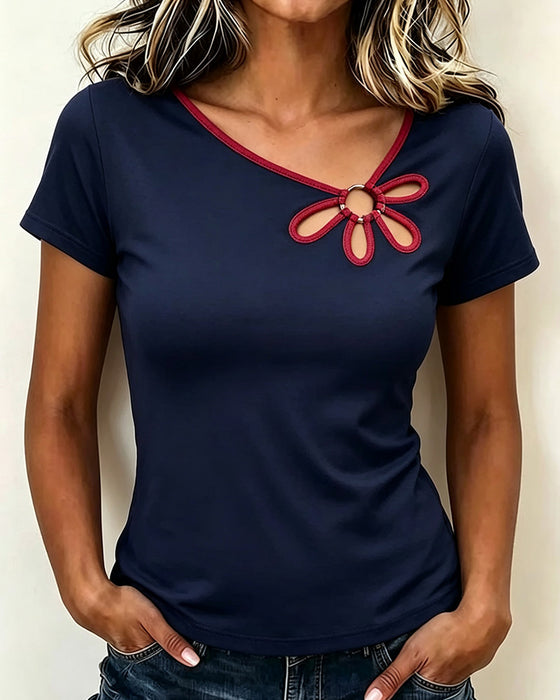T-Shirt Bloemig Uitsnede Korte Mouw