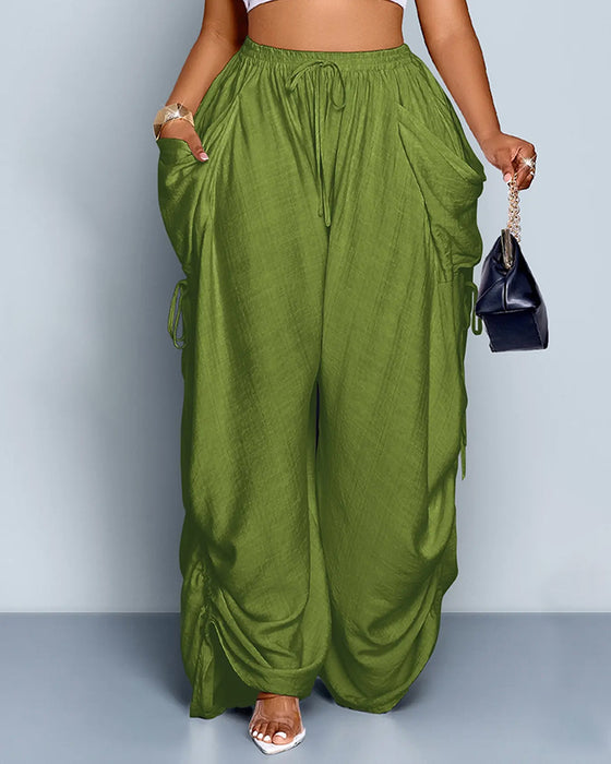 Broek Effen Geplisseerd Hoge Taille Wijd