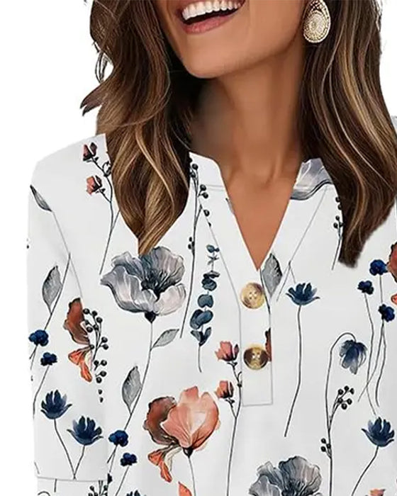 Blouse V-Hals Geknoopt Driekwart Mouw