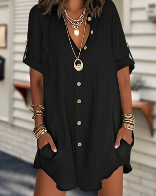 Jurk Geknoopt Korte Mouw Losse Shirt