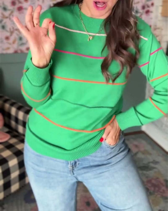 Trui casual ronde hals gestreept