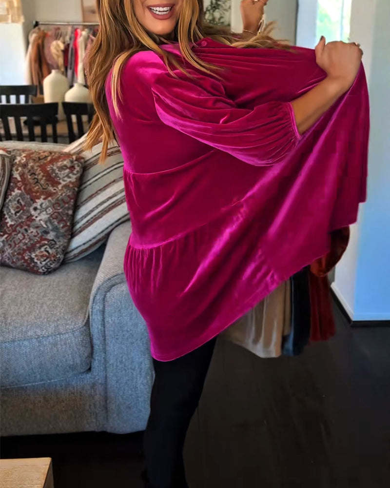 Losvallende Fluwelen Blouse Met Driekwartmouwen