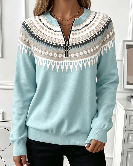 Sweatshirts Kleurblok Rits Lange Mouw