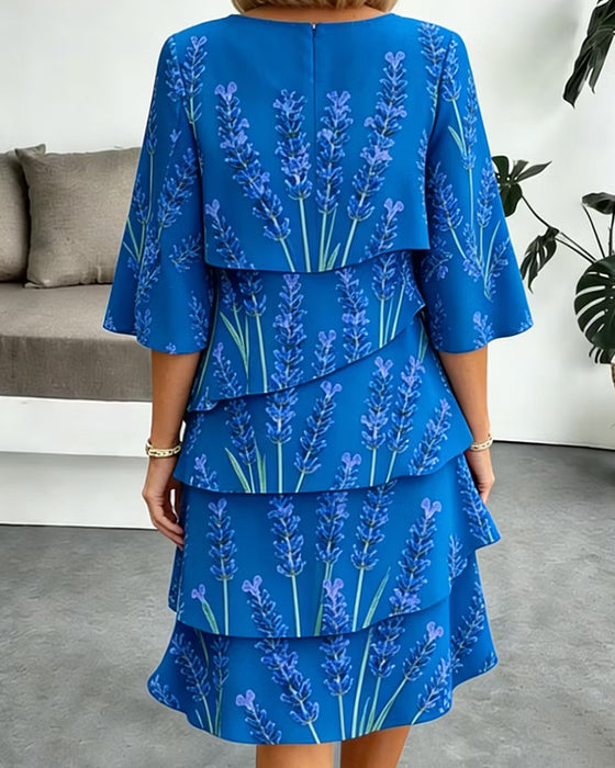 Jurk Lavendel Print Gelaagd