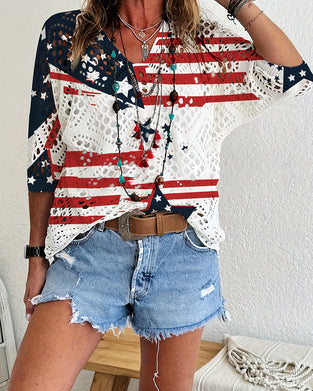 Pullover Vlaggenprint Uitsnijding Bedekking Gebreid