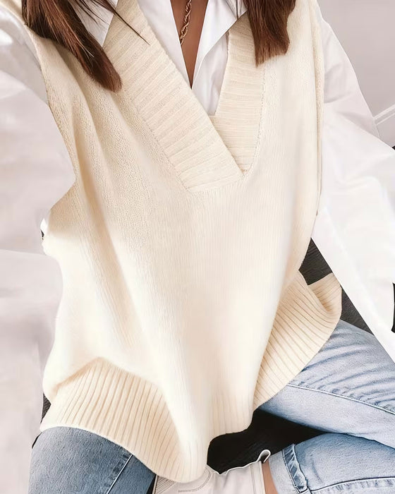 Pullover V-Hals Effen Mouwloos Vest