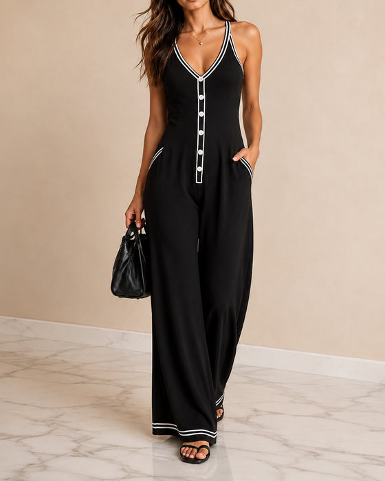 Jumpsuit Mouwloos Contrast Spaghettiband
