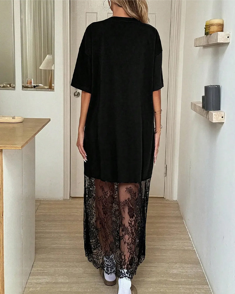 Jurk Stipje Kant Patchwork