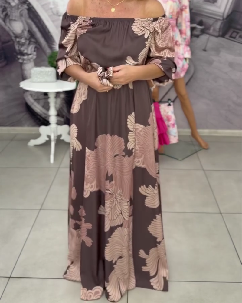 Jurk Bloemenprint Een Schouder Maxi