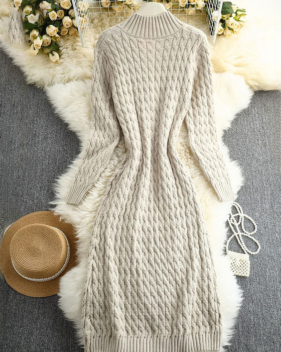 Cardigan Staande Kraag Kabel Knoop Lang