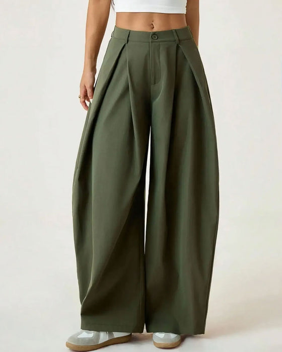 Broek Hoge Taille Geplooid Wijde Pijp