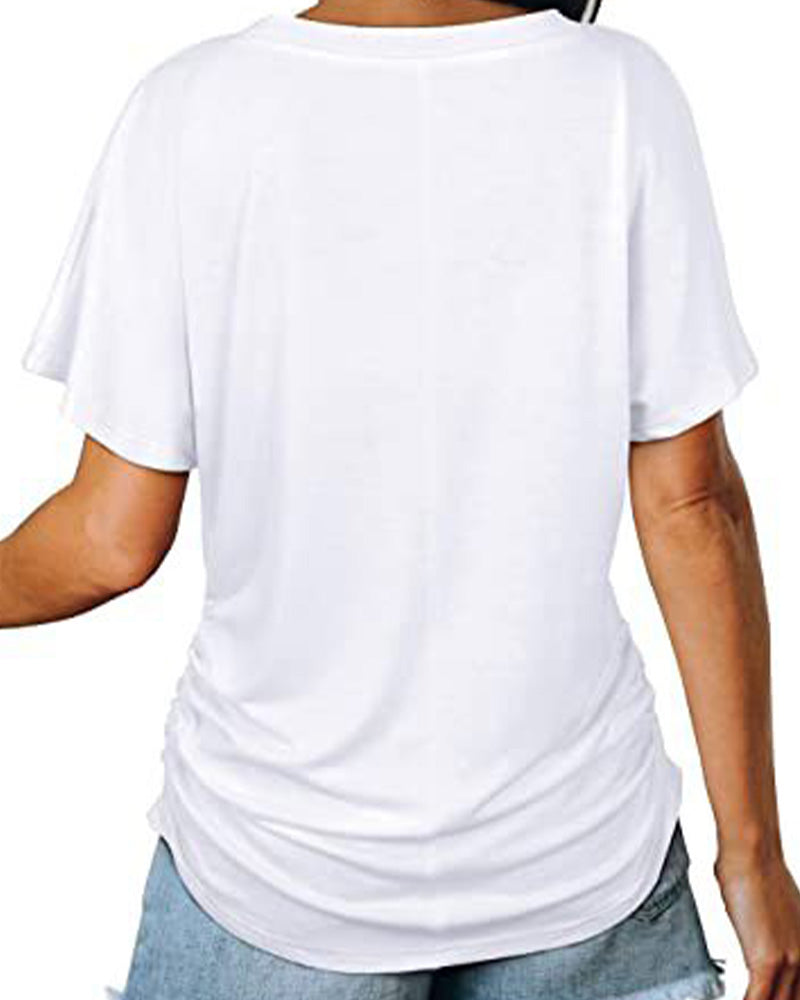T-Shirt Geplisseerd Effen V-Hals