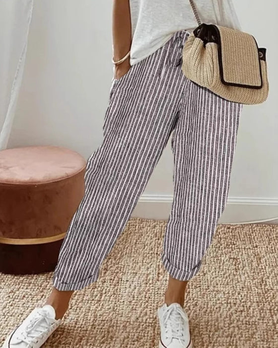 Broek Casual Gestreept Cropped