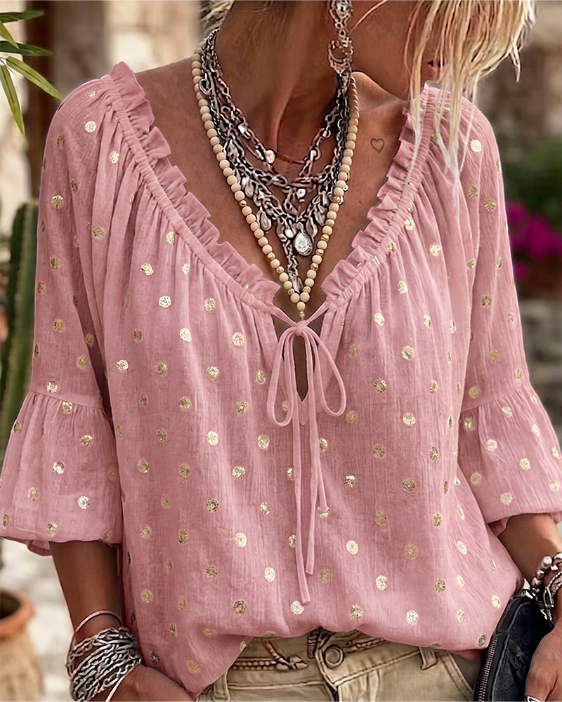 Blouse V-Hals Wijde Mouwen