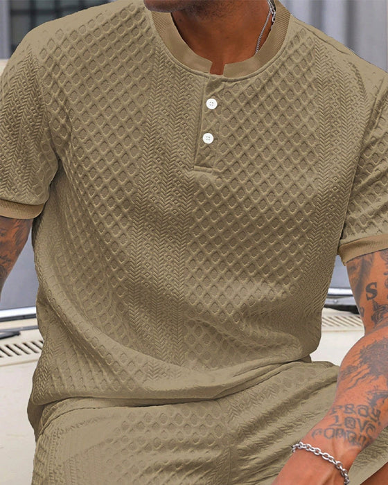 T-Shirt Heren Jacquard Staande Kraag