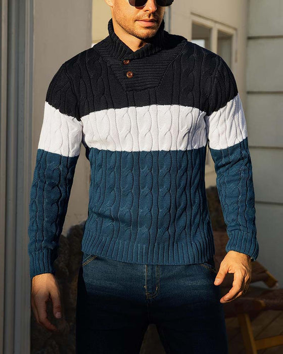 Pullover Hoge Hals Knoop Contrast Heren