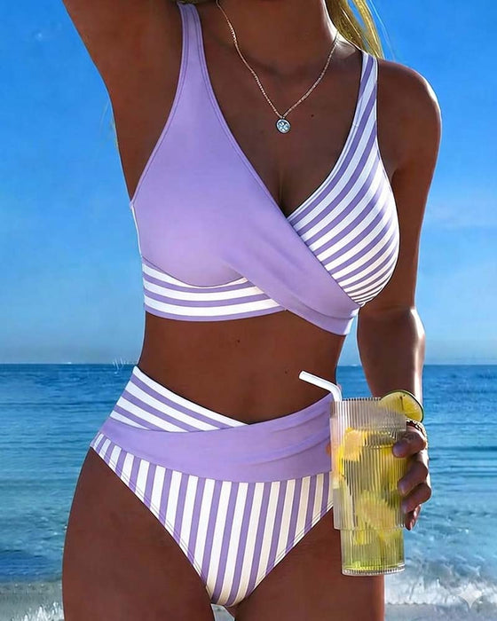 Bikini Gekruiste Strepen Bedrukt