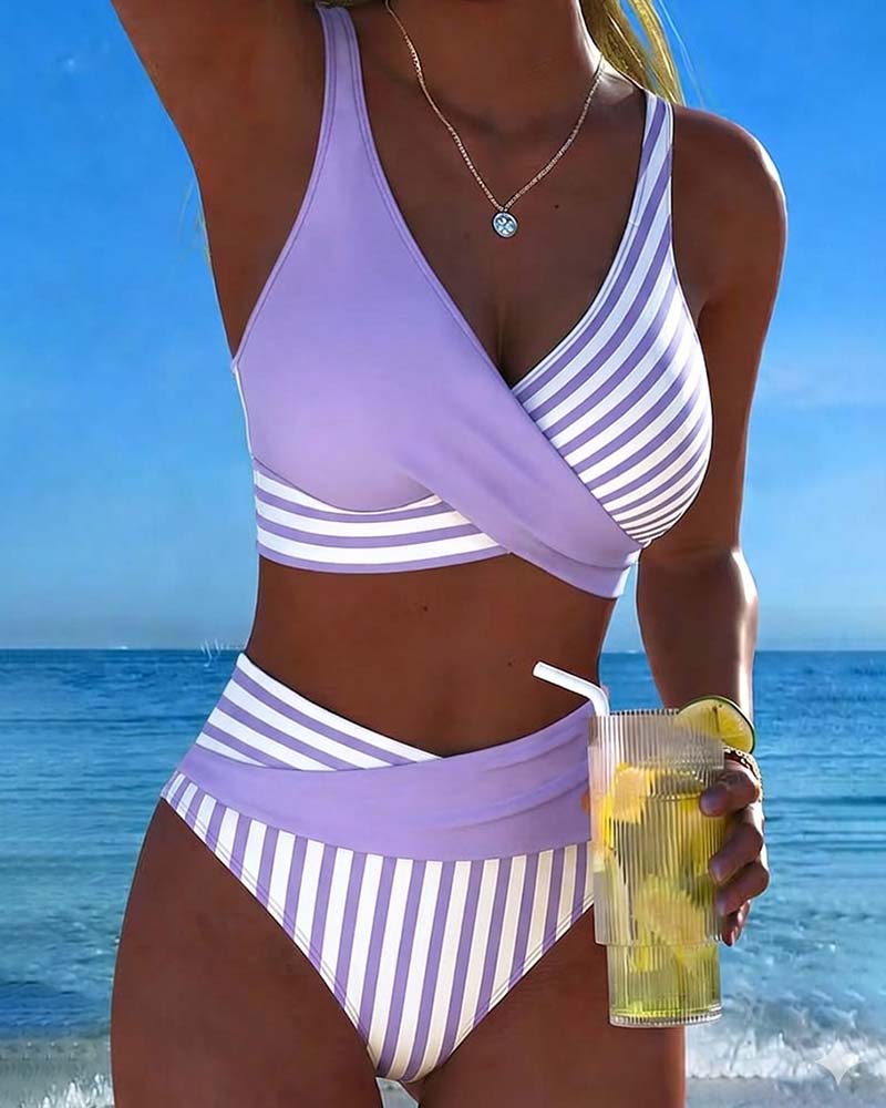 Bikini Gekruiste Strepen Bedrukt